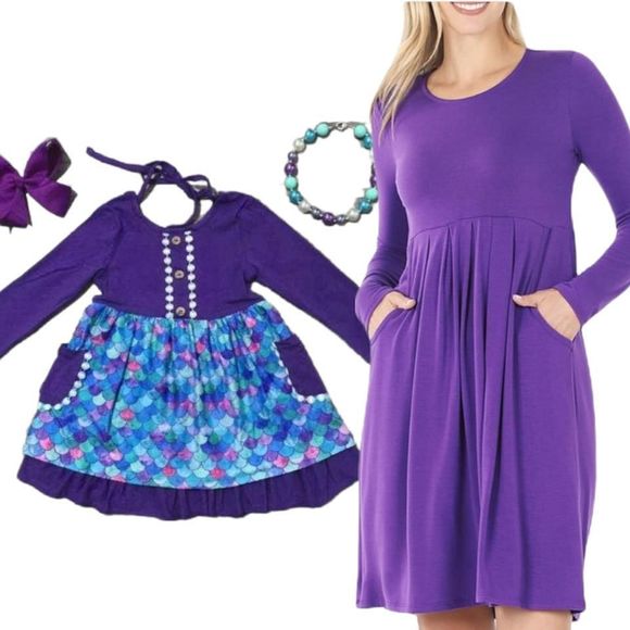 Zenana Women's Magenta Purple Long Sleeve Fit And Flare Dress Multiple Sizes NWT - Picture 3 of 4